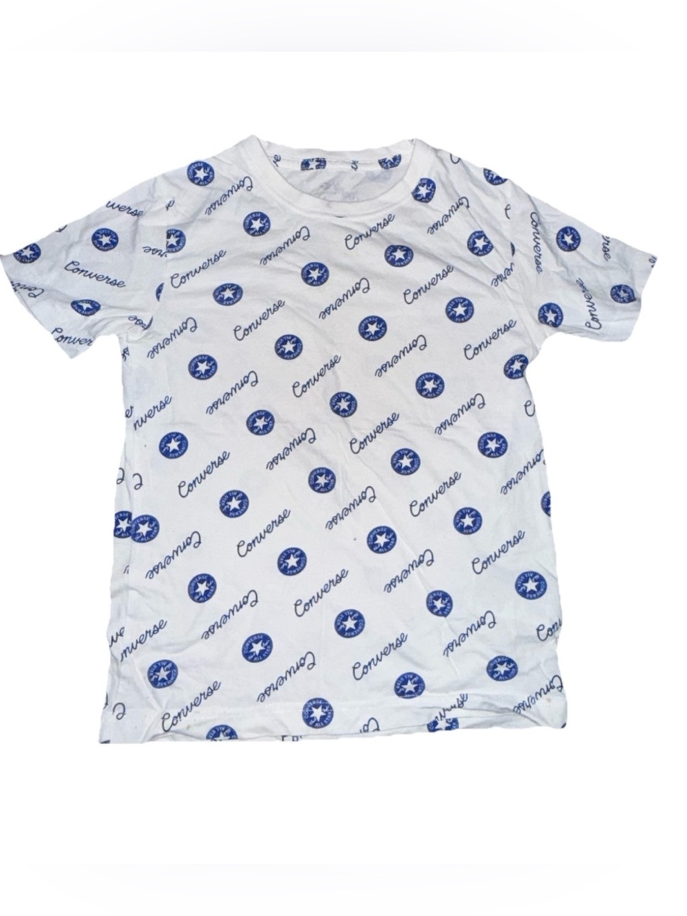 Converse White Tee with Blue Logo Print All-Over size small